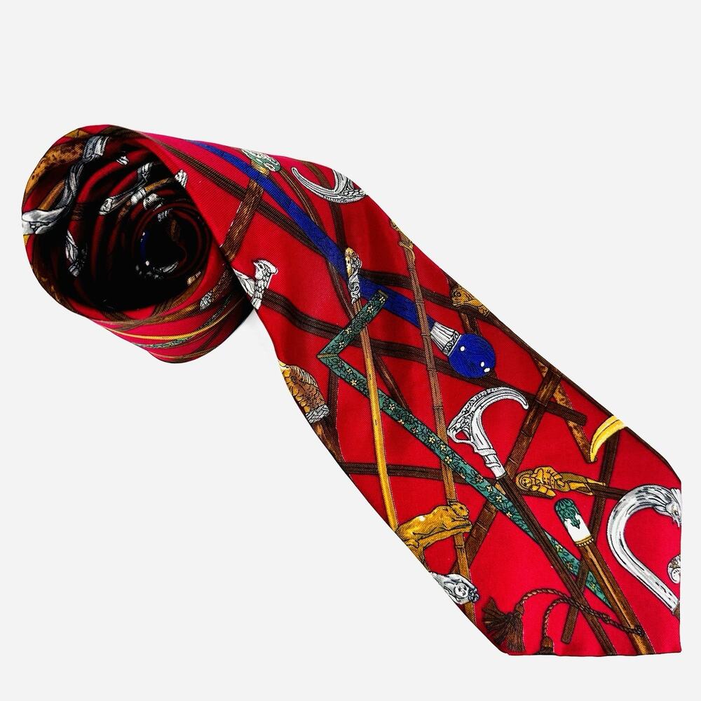 Bugatti Tie Made in USA Italian Silk Red Graphics 3.5" x 58"